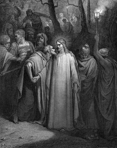 ユダはキスでキリストを裏切る、1866 作： Gustave Dore