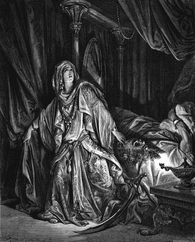 ホロフェルネスの首を切り落とそうとするジュディス、1866年 作： Gustave Dore