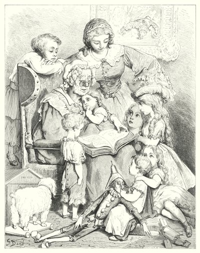 家族で物語を読む（彫刻 作： Gustave Dore