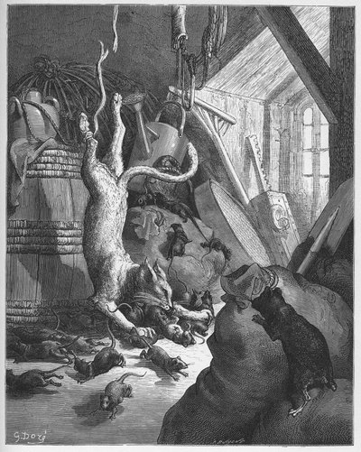 猫と老ネズミ-猫と老婆-ジャン・ド・ラ・フォンテーヌの「寓話」より 作： Gustave Dore
