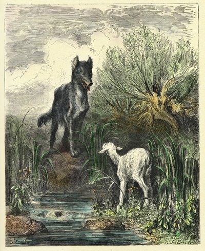 オオカミと子羊（1861-1868年のエングレーヴィング） 作： Gustave Dore