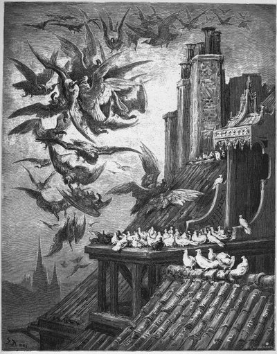 Les Vautours et les Pigeons-The Vultures And The Pigeons-from "Fables" by Jean de La Fontaine 作： Gustave Dore