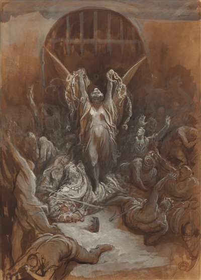 リバティ、c。 1865-1875年（茶色のウォッシュとグレーと白のガッシュとグラファイト） 作： Gustave Dore