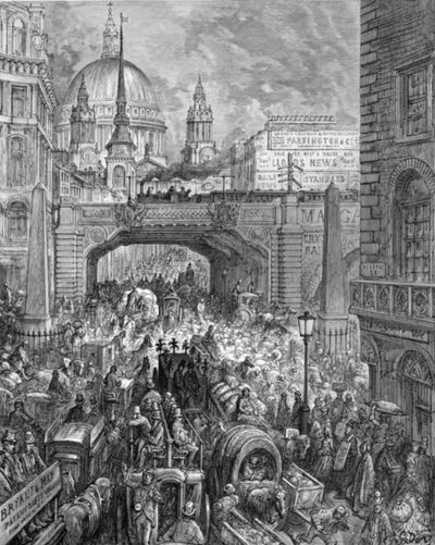 「ラドゲイト ヒル - 通りのブロック」、1872 年。 作： Gustave Dore