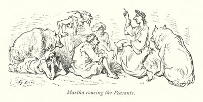農民を奮い立たせるマーサ（エングレーヴィング） 作： Gustave Dore