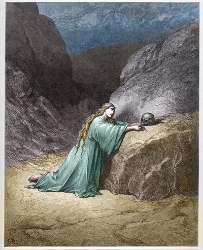 悔い改めたマグダラのマリア（悔い改めたマグダラのマリア） - - Gustave Dore（1832-1883）の "The Bible illustree "のエングレーヴィング - "The Dore Bible "のエングレーヴィング 作： Gustave Dore