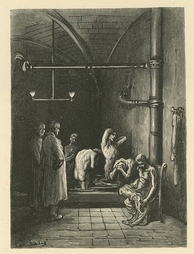 避難所の浴室にいる男性 作： Gustave Dore