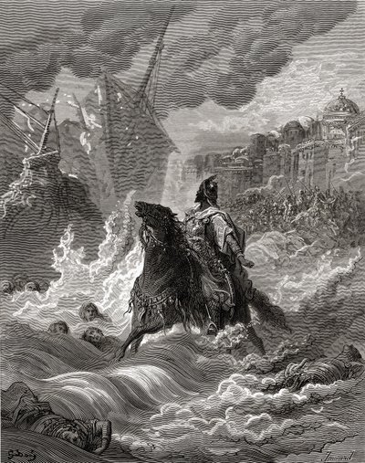1453年のコンスタンティノープルの前のモハメッド2世（1432-81）。JFによる「Bibliotheque des Croisades」のイラスト。ミショー、1877（リソ） 作： Gustave Dore