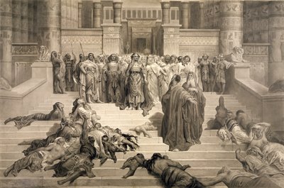 ファラオの前のモーセ（木炭とペンと紙にインクで洗う） 作： Gustave Dore