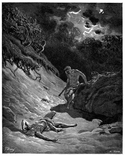 カインによるアベル殺害 - 『聖書』のためのギュスターヴ・ドーアの挿絵 作： Gustave Dore
