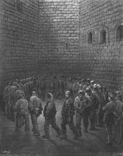 「ニューゲート - エクササイズ ヤード」、1872 年。 作： Gustave Dore