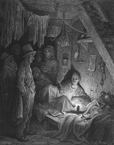「アヘン喫煙 - 「エドウィン・ドルード」のラスカーの部屋」、1872年。 作： Gustave Dore