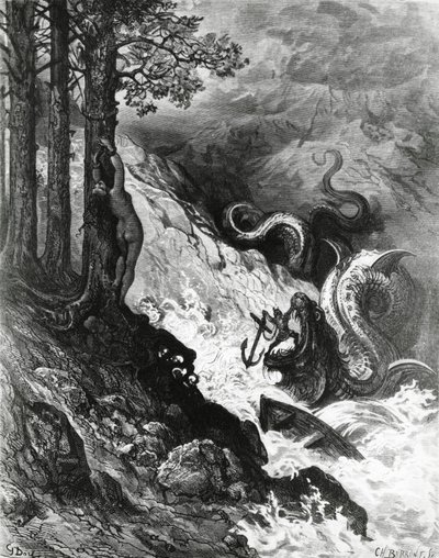 オークと戦うオルランド（『オルランドの狂乱』より、ポール・グスタフ・ドーア作、イラスト 作： Gustave Dore