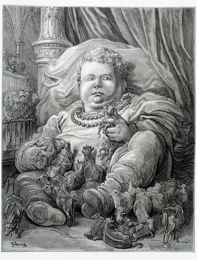 パンタグリュエルが牛を取り囲む-ラブレーの「ガルガンチュア」にて（イラストギュスターヴ・ドレ 作： Gustave Dore