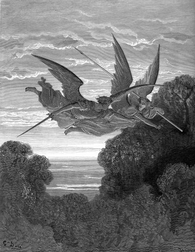 失楽園：イドレの「イスリエルとゼフォン」。 作： Gustave Dore
