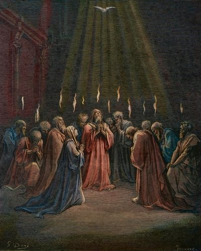 聖霊降臨祭 - ペンテコステ（聖霊降臨祭） - ギュスターヴ・ドーア（1832-1883）の彫刻 - 後に彩色される 作： Gustave Dore