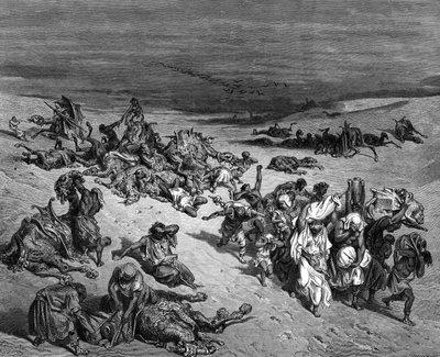 疫病」 エジプトの七つの災いの一つ：出エジプト記。ギュスターヴ・ドーレ（1832-1883）フランスの画家、『聖書』（ロンドン 1866）の挿絵画家。木版画。 作： Gustave Dore