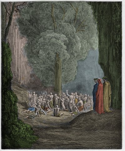 プルガトリオ、カント24：ダンテアリギエーリ作「The Divine Comedy」（1885年）のイラスト、木の下で叫ぶ大食いの魂 作： Gustave Dore