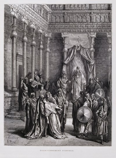 王の前で気を失う王妃エステル（ドーレ聖書より 作： Gustave Dore