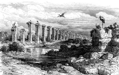 ローマ水道橋、メリダ、スペイン、19世紀 作： Gustave Dore