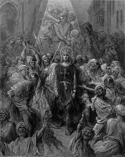 1250年の第7回十字軍遠征の際、マンスーラで捕虜となったサン・ルイ - ギュスターヴ・ドレのエングレーヴィング 作： Gustave Dore