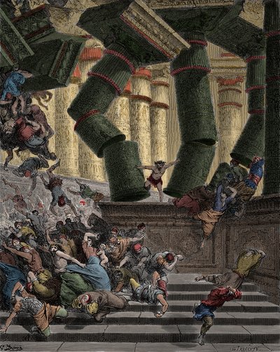 ダゴン神殿を破壊するサムソン ギュスターヴ・ドーア（1832-1883）の版画 作： Gustave Dore