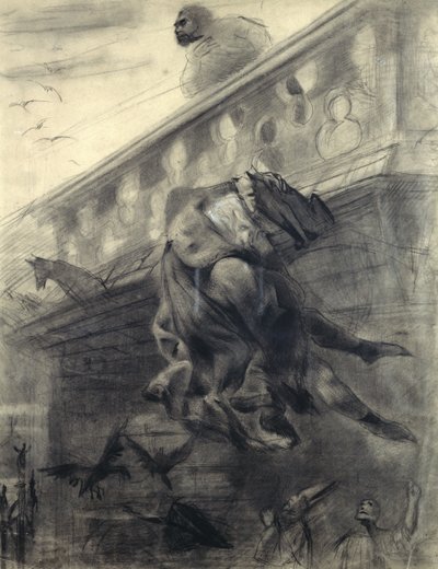 ヴィクトルユーゴーの「ノートルダムドパリ」のシーン（1802-85）（紙に鉛筆とチョーク） 作： Gustave Dore