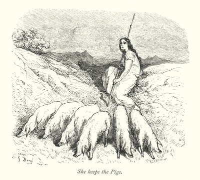 彼女は豚を飼う（エングレーヴィング） 作： Gustave Dore