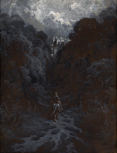 ランスロット卿がアストラート城に近づく 作： Gustave Dore