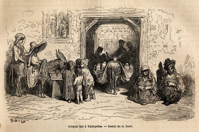 ライブで撮ったスケッチ：ヴァルパデナス（海峡）の物乞いたち。ギュスターヴ・ドーア（1832-1883）が1862年にスペインへの航海を描いた版画。 作： Gustave Dore
