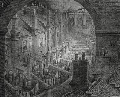 ロンドンのスラム街」ギュスターヴ・ドーア（1832-1883）の版画 作： Gustave Dore