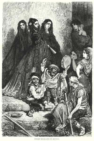 セビリアのストリート・ミュージシャン（エングレーヴィング） 作： Gustave Dore