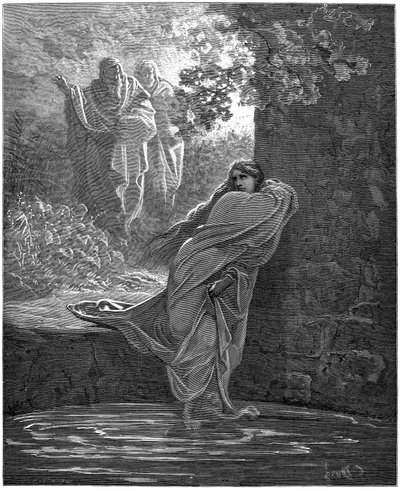 風呂に入るシュザンヌ：ギュスターヴ・ドーレ（1832-1883）による『聖書』の挿絵 作： Gustave Dore