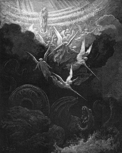 ドラゴンと戦う大天使ミカエルと天使たち、1865～1866年 作： Gustave Dore