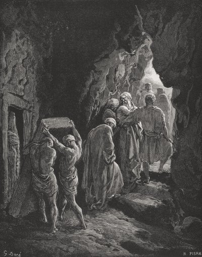ドーハの「聖書」のイラスト、ピサンによって刻まれたサラの埋葬、1866 作： Gustave Dore