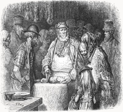 「ブッチャー - ニューポート マーケット アレー」、1872 年。 作： Gustave Dore