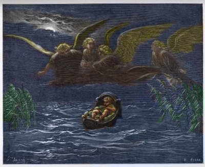 守護天使に囲まれたナイル川の幼少期のモーゼは 作： Gustave Dore
