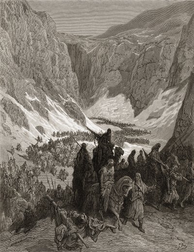 ユダヤ山脈のキリスト教軍、JFの「Bibliotheque des Croisades」のイラスト。ミショー、1877（リソ） 作： Gustave Dore
