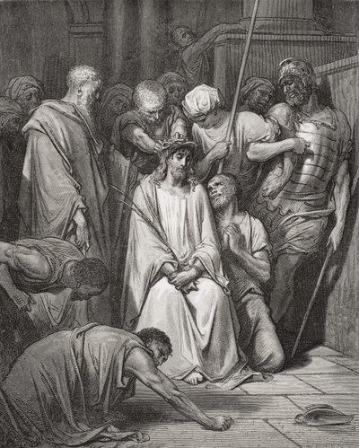 いばらの冠、ドアの「聖書」のイラスト、パンネメーカーによって刻まれた、1866 作： Gustave Dore