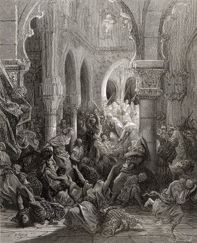 十字軍はカエサレアの住民を虐殺し、イラストはJFの「Bibliotheque des Croisades」から。ミショー、1877 作： Gustave Dore