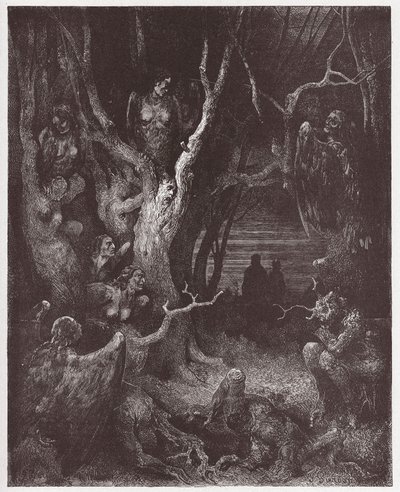 神曲』『インフェルノ』第13番「自殺者の森のハーピー」 - ダンテ・アリギエリ（1265-1321）作 - ギュスターヴ・ドーア（1832-1883）画 作： Gustave Dore