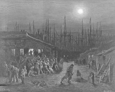「ドック - 夜のシーン」、ロンドン、1872 作： Gustave Dore