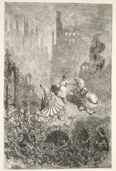 チャールズヘンリーハンソン著、アーサー王の日々の物語からのペラムス城の没落、1898年 作： Gustave Dore