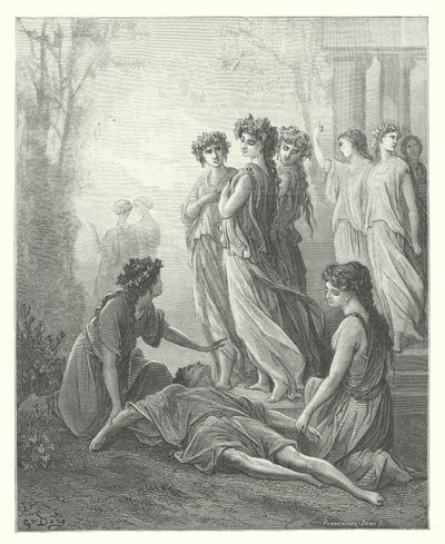 ラ・フォンテーヌの寓話ダフニスとアルキマドゥーラ（エングレーヴィング） 作： Gustave Dore