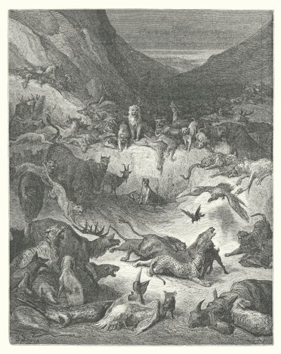 ラ・フォンテーヌの寓話ペストに冒された動物たち（エングレーヴィング） 作： Gustave Dore