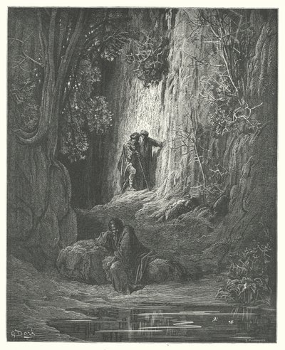 ラ・フォンテーヌの寓話：仲裁人、調停人、隠者（エングレーヴィング） 作： Gustave Dore