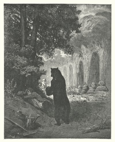 ラ・フォンテーヌの寓話：熊と園芸の素人（エングレーヴィング） 作： Gustave Dore