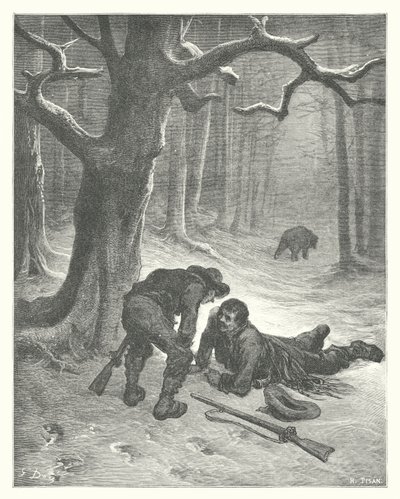 ラ・フォンテーヌの寓話熊と二人の友だち（エングレーヴィング） 作： Gustave Dore