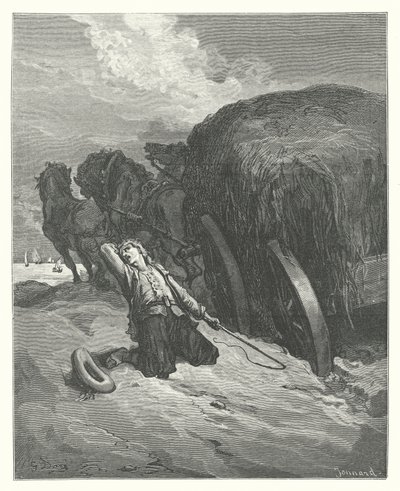 ラ・フォンテーヌの寓話泥にはまったカーター（エングレーヴィング） 作： Gustave Dore