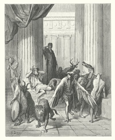 ラ・フォンテーヌの寓話ユリシーズの仲間たち（エングレーヴィング） 作： Gustave Dore